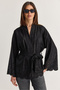 Women's Black Laser Cut Detailed Belted Suede Jacket 5016 60286600
