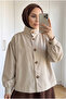 Women's Stand Collar Balloon Sleeve Buttoned Lightweight Shiny Fabric Women's Jacket - 2