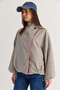 Women's Cream-Navy Blue Oversize Plaid Patterned Lined Water Repellent Raincoat Trench Coat 4000 60286588 - 3