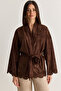 Women's Brown Laser Cut Detailed Belted Suede Jacket 5016 60286600 - 2