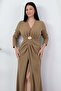 V-Neck Slit Buckled Long Sleeve Dress K-262739 - 2