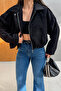 Denim Velvet Bomber Jacket-Black Black - 4