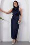 Crew Neck Slit Front Flowy Dress Grs4126