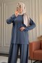 6574 - Stylish Comfortable Knitted Modal Fabric Casual Trousers with Elastic Detail at the Leg Cuffs Women's Set - 4