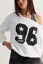 Women's White 96 Lucky Printed United Athlete Detailed Boat Neck Sweatshirt 814 60286601 - 5