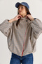 Women's Cream-Navy Blue Oversize Plaid Patterned Lined Water Repellent Raincoat Trench Coat 4000 60286588
