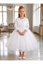 Elegant White Tulle Flower Girl Dress with Floral Embroidery Bolero and Bow