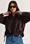 Women's Brown Side Gathered Tie Detailed Buttoned Shirt 2344 60286594 - 3