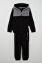 Boy's Tracksuit Set Color Blocked Hooded Zipper Jacket 5-9 Years Old, Black