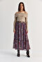 Women's Shawl Patterned Belted Ruffle Detailed Lined Long Chiffon Skirt 5107 60286596 - 2