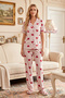 Women's Patterned Short Sleeve Pajama Set 2657 Pink - 4