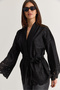 Women's Black Laser Cut Detailed Belted Suede Jacket 5016 60286600 - 4