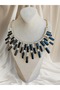 Geometric Black Stone and Zircon Stripe Collar Necklace
