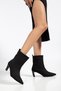 Women's Thin Heeled Boots Black Suede Stitched Front with Horizontal Heel - 4