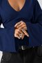 Women's V-Neck Long Sleeve Waist-Fitted Viscose Navy Blue Blouse - 3