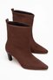 Women's Thin Heeled Boots Brown Suede Stitched Front with Pull-On Horizontal Heel