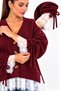 Plus Size Tulle Detailed Knitwear Cardigan Burgundy - 3