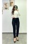 Lycra Trousers with Gold Button Detail on the Legs, Elastic Waist and Pockets