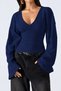 Women's V-Neck Long Sleeve Waist-Fitted Viscose Navy Blue Blouse - 4