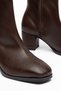 Women's Thick Heeled Boots Brown Unlined Blunt Toe Tpu Sole with Stitched Surface - 2