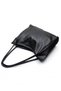 Women's Black Plain Leather Minimalist Soft Daily Stylish Shoulder Bag - 5