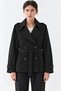 Double-Breasted Collar Belted Waist Lined Flowy Short Trench Coat Black