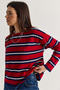 Women's Red-Navy Blue Crew Neck Striped Oversize Slim Knitwear Blouse 0543 60286536 - 6