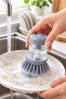Practical Dishwashing Brush with Liquid Detergent Container Gray (2 Pieces) - 2