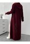Women's Burgundy Hooded Long Knitted Cardigan - 3