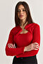 Women's Red Gold Accessory Double Breasted Collar Low-Cut Detailed Knitted Blouse 401-4 60286496 - 4