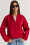 Women's Red Double Breasted Collar Pocket Detailed Lined Elastic Wrap Closure Short Trench Coat 2845 60286507 - 3