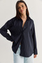 Women's Navy Blue Striped Flowy Relaxed Fit Long Sleeve Shirt 2165 60286582 - 3