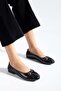 Large Size Women's Ballerinas with Black Round Toe Buckle - 4