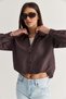 Women's Brown Inner Athlete United Balloon Form Striped Shirt 2362 60286570 - 4