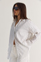 Women's White Striped Flowy Relaxed Fit Long Sleeve Shirt 2165 60286582 - 7