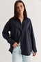 Women's Navy Blue Striped Flowy Relaxed Fit Long Sleeve Shirt 2165 60286582 - 5