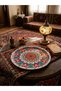 2 Pieces Round 30 cm Metal Coffee Presentation Tray Modern Ethnic Patterned Tea Coffee Serving Tray - 3