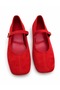 Women's Red Suede Hidden Heeled Ballerina Shoes with Buckle Strap Casual Shoes 3 cm Norella