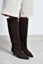 Mirel Bitter Brown Genuine Suede Leather Pointed Toe Kitten Heel Women's Boots - 3