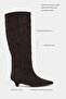 Mirel Bitter Brown Genuine Suede Leather Pointed Toe Kitten Heel Women's Boots - 2