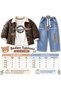 Boy's 3-Piece Set Quilted Coat Printed Sweatshirt Elastic Waist Jeans Pants 2-5 Years - 4