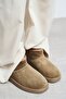 Mary Rome Beige Genuine Suede Leather Flat Sole Women's Short Boots with Fur Inside - 7