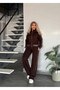 Women's Quality Stripe Detailed Zippered Modal Fabric Jacket Tracksuit Set