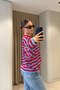 Circular Necklace Striped Knitted Blouse - Red - 5
