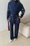 Women's Front Sleeves with Bead Embroidery Tansel Fabric Bambir Ceken Pant Suit - 8