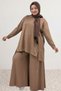 67083 Plus Size Modal Trousers Suit with Bird's Eye Hem and Piping Detail - Mink