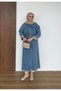 Women's Belted Shirt-Collar Denim Trench Coat with Snap Closure Pockets and Lining Cuff Details - 3