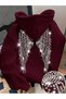 Burgundy Women's Hooded Oversize Sweatshirt with Wing Stone Print on the Back