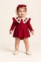 Baby Girl Knitted Strawberry Collar Romper Dress Set 2-Piece Snap Fastener Hair Band Included Dress Jumpsuit - 3