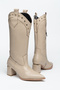 Dakota Women's Beige Leather Studded Detailed Pointed Toe Western Boots - 3